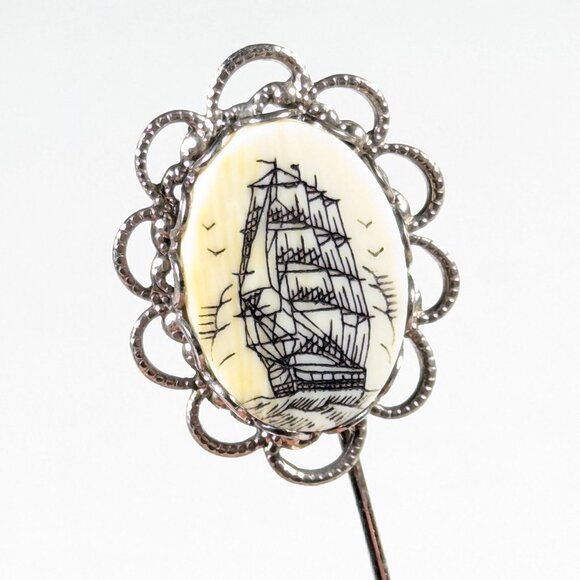 Vintage schooner medieval ship stickpin lapel pin tie pin, nautical pirate pin - Picture 1 of 6
